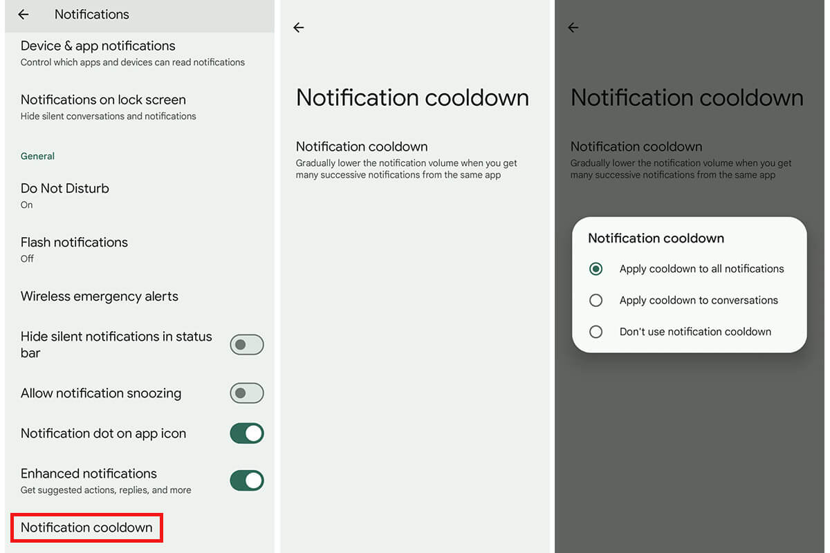 Android 15 - Notification cooldown
